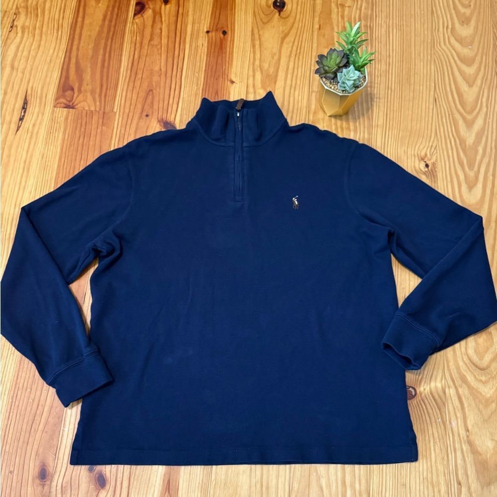 Polo Ralph Lauren Estate Rib Quarter Zip Men Pullover LRG Pony Blue Preppy